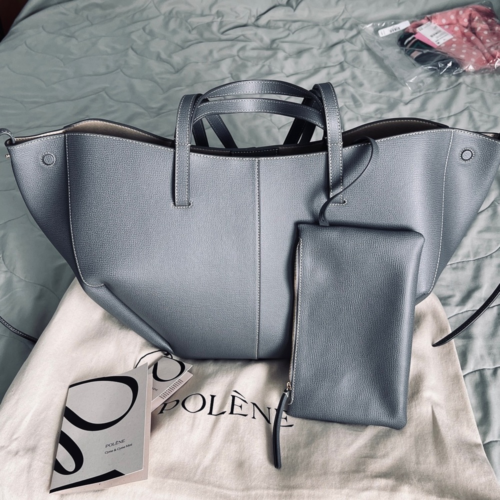 Polène Cyme Pebbled Leather Tote in textured Stone (gray) - Picture 2 of 4